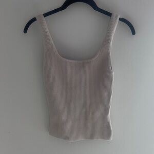 Babaton Ribbed Square-Neck Sculpt Tank — Light Taupe